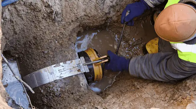 Technician performing underground drainage repair for foundation protection and gutter systems in Las Vegas, NV